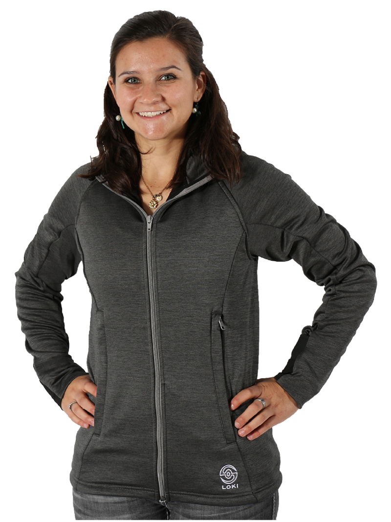 Women's All In One Tech Hoodie - Zip Up - Heathered Black